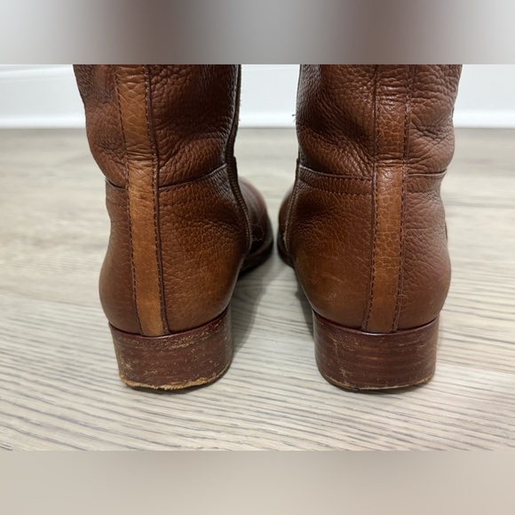 TORY BURCH Kiernan Leather Equestrian Riding Boots Light Brown Tan Logo 7.5 EUC - Picture 14 of 16